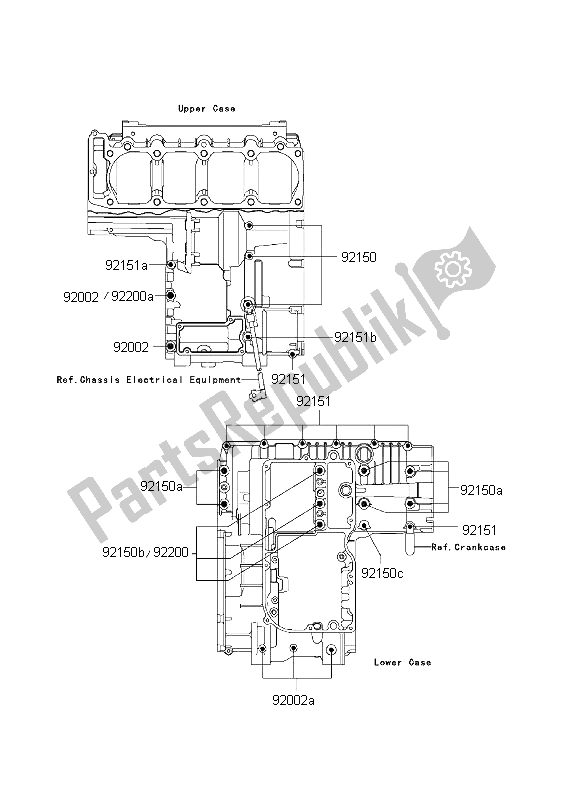 Tutte le parti per il Modello Del Bullone Del Basamento del Kawasaki ZRX 1200R 2001