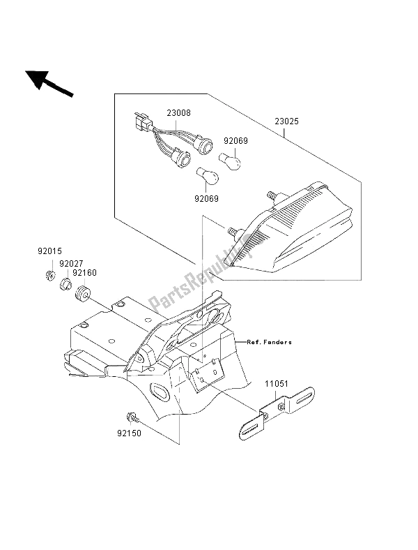 All parts for the Taillight of the Kawasaki ZRX 1200R 2002