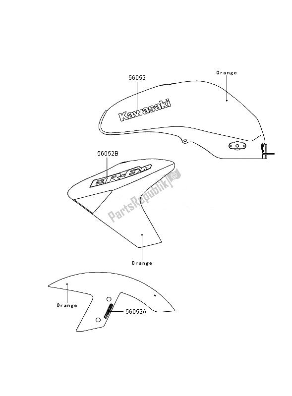 All parts for the Decals (orange) of the Kawasaki ER 6N ABS 650 2007