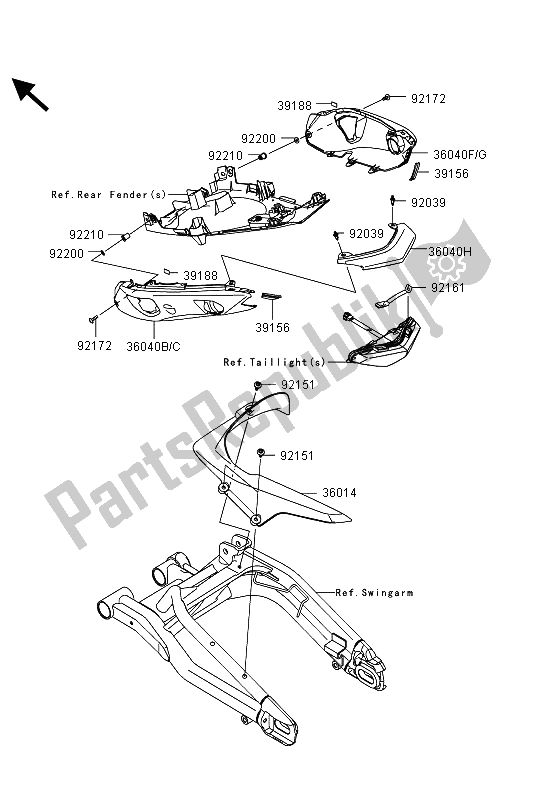 Wszystkie części do Os? Ony Boczne I Os? Ona ? A? Cucha Kawasaki ER 6F ABS 650 2013