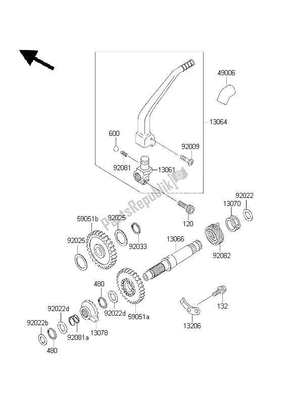 All parts for the Kickstarter Mechanism of the Kawasaki KLX 300R 2003