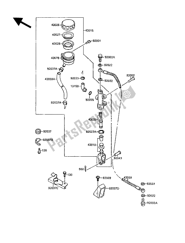 Tutte le parti per il Pompa Freno Posteriore del Kawasaki GPX 750R 1987