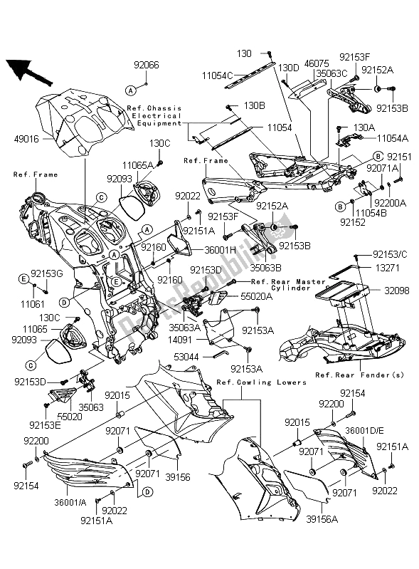 Tutte le parti per il Montaggi Della Struttura del Kawasaki ZZR 1400 ABS 2011