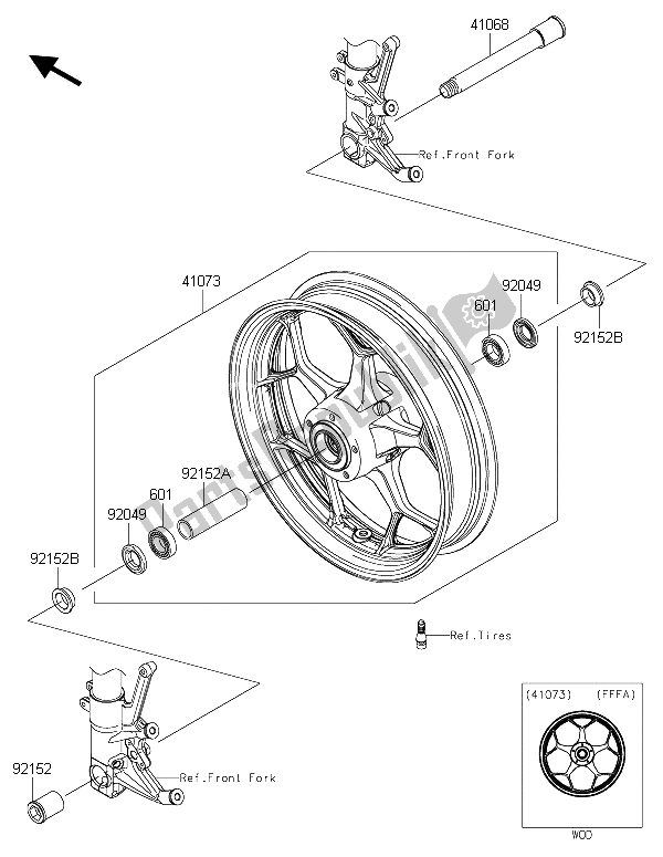 All parts for the Front Hub of the Kawasaki ZZR 1400 ABS 2015