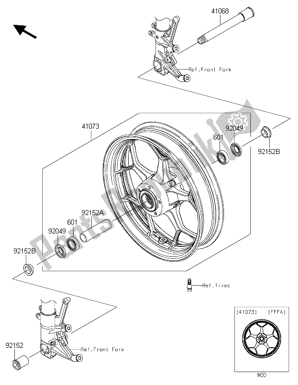 All parts for the Front Hub of the Kawasaki ZZR 1400 ABS 2015