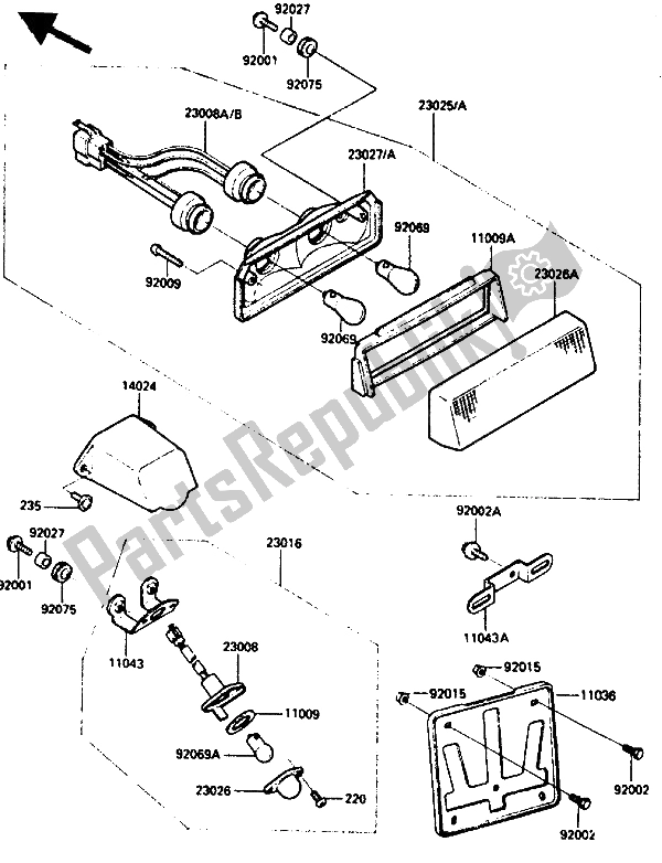 All parts for the Tail Lamp of the Kawasaki GPZ 900R 1985