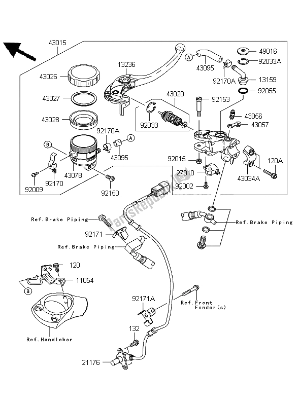 Tutte le parti per il Pompa Freno Anteriore del Kawasaki ZZR 1400 ABS 2008