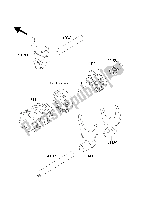 All parts for the Gear Change Drum & Shift Fork(s) of the Kawasaki KX 250 2004