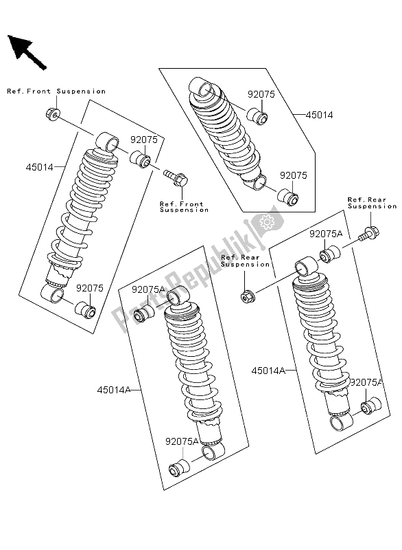 All parts for the Shock Absorber of the Kawasaki KLF 300 4X4 2004
