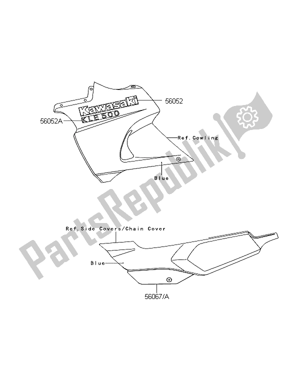 All parts for the Decals (blue) of the Kawasaki KLE 500 2006