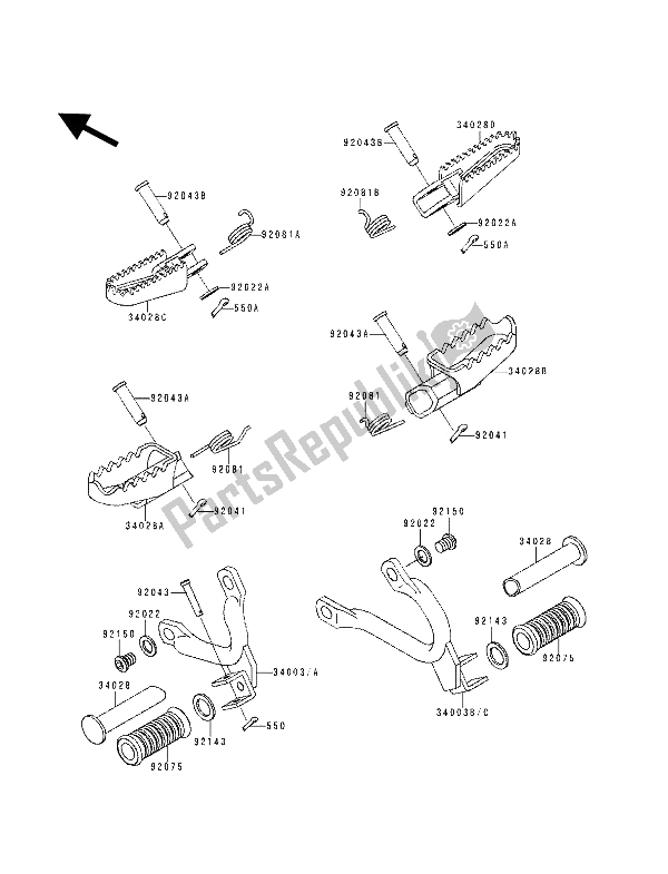 All parts for the Step of the Kawasaki KDX 125 1991