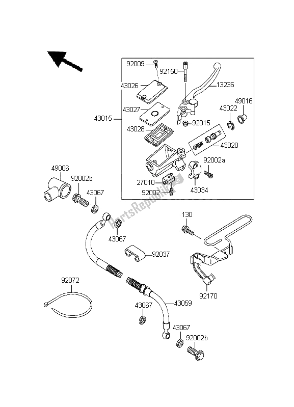 Tutte le parti per il Pompa Freno Anteriore del Kawasaki KLE 500 1996