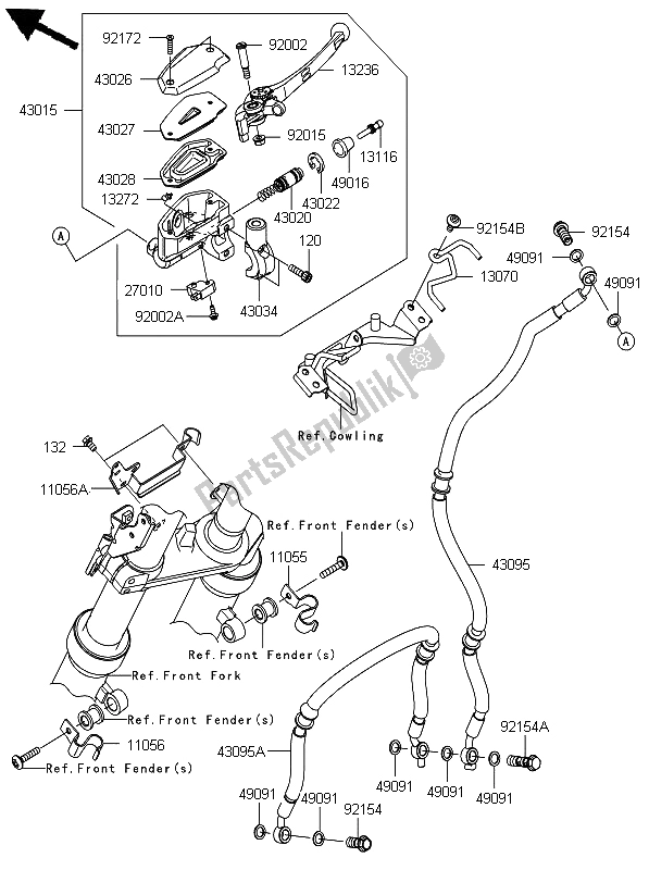 Wszystkie części do Przedni Cylinder G?ówny Kawasaki ER 6N 650 2012