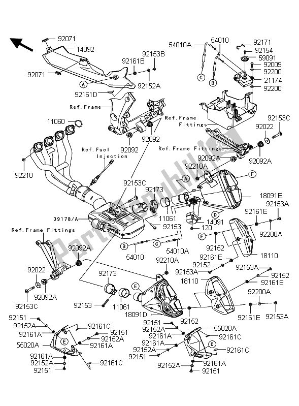 All parts for the Muffler of the Kawasaki Z 1000 ABS 2012