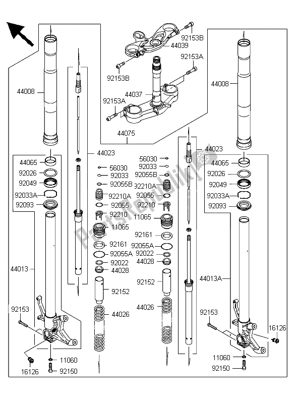 Todas as partes de Garfo Dianteiro do Kawasaki Ninja ZX 6R 600 2006