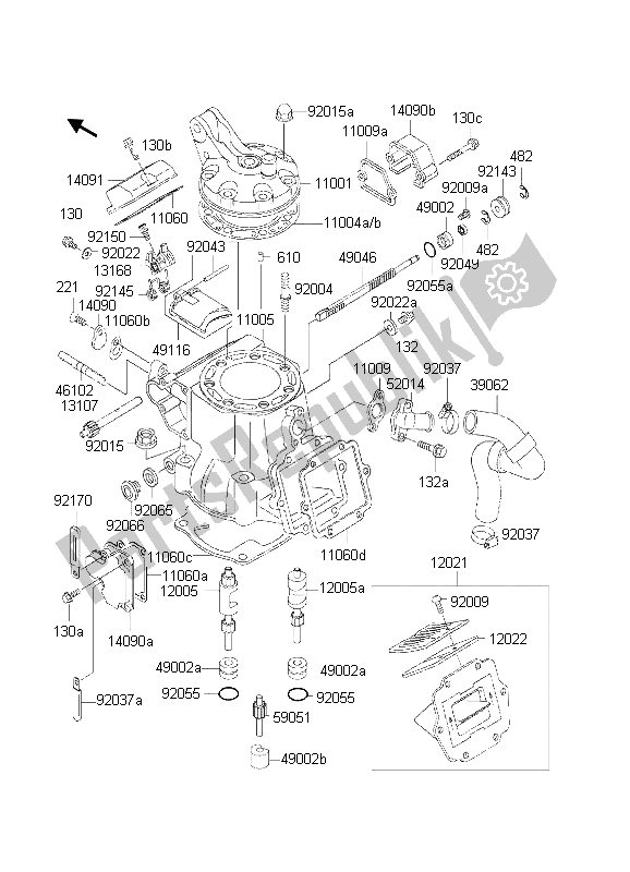 All parts for the Cylinder Head & Cylinder of the Kawasaki KX 250 2002