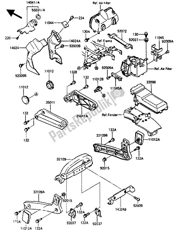 Alle onderdelen voor de Batterijhouder van de Kawasaki ZL 600 1986