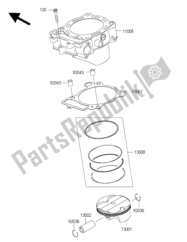 Toutes les pièces pour le Cylindre Et Piston (s) du Kawasaki KX 450F 2015