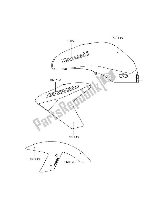 All parts for the Decals (yellow) of the Kawasaki ER 6N ABS 650 2006