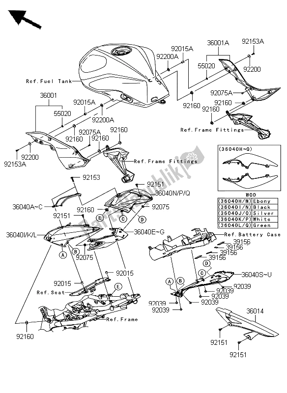 Todas las partes para Cubiertas Laterales Y Cubierta De Cadena de Kawasaki Z 1000 2008