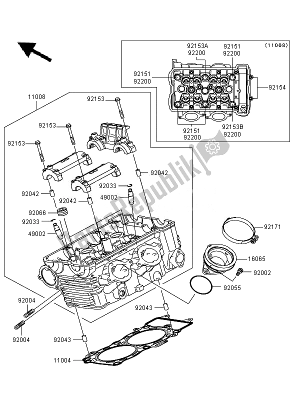 All parts for the Cylinder Head of the Kawasaki ER 6F 650 2011