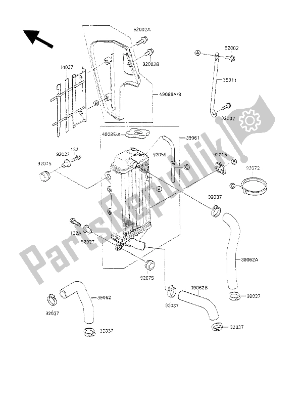 Tutte le parti per il Termosifone del Kawasaki KX 100 1990