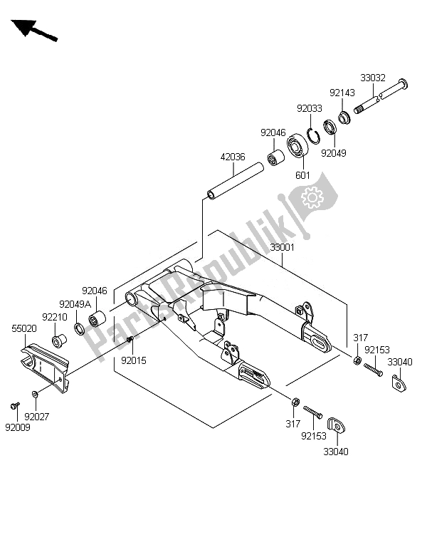 All parts for the Swingarm of the Kawasaki W 800 2014