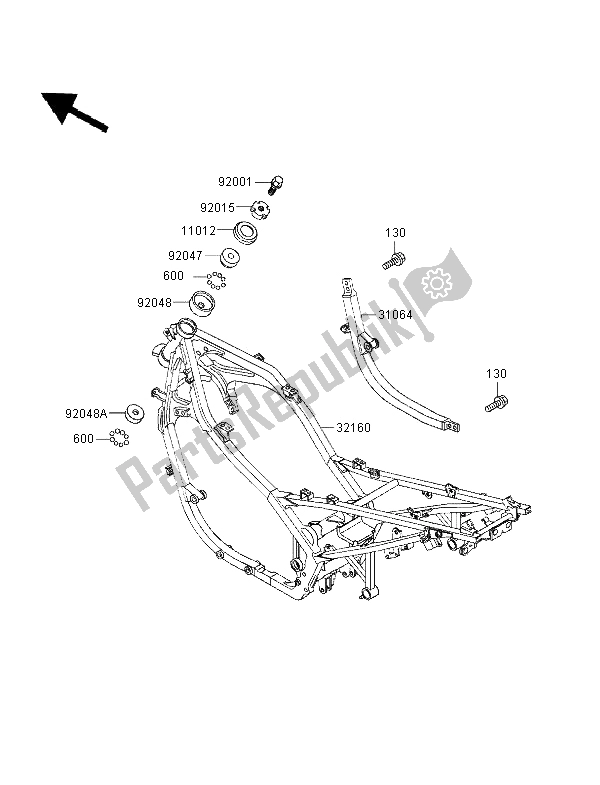 All parts for the Frame of the Kawasaki GPZ 500S UK 1996