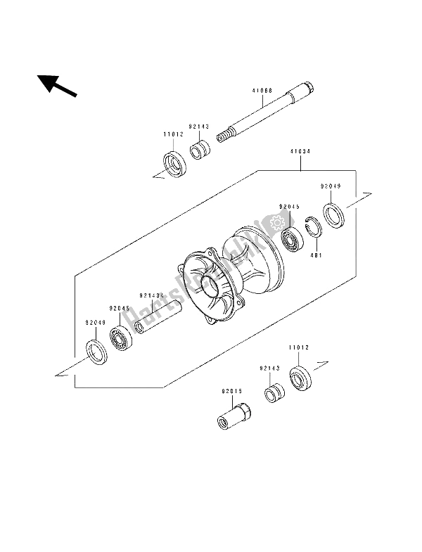 All parts for the Front Hub of the Kawasaki KX 250 1992