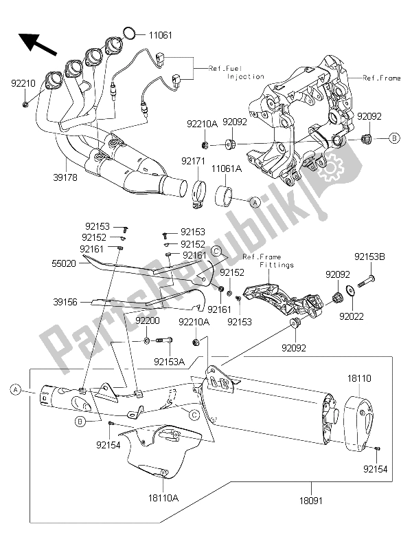 Tutte le parti per il Silenziatore (s) del Kawasaki 1400 GTR ABS 2015