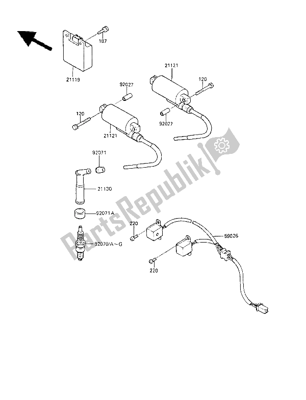 Tutte le parti per il Sistema Di Accensione del Kawasaki LTD 450 1986