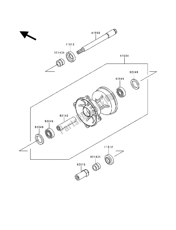 Todas as partes de Cubo Dianteiro do Kawasaki KX 500 1994