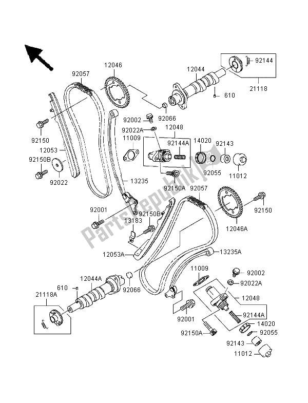 Toutes les pièces pour le Arbre à Cames Et Tendeur du Kawasaki VN 1500 Classic Tourer FI 2000