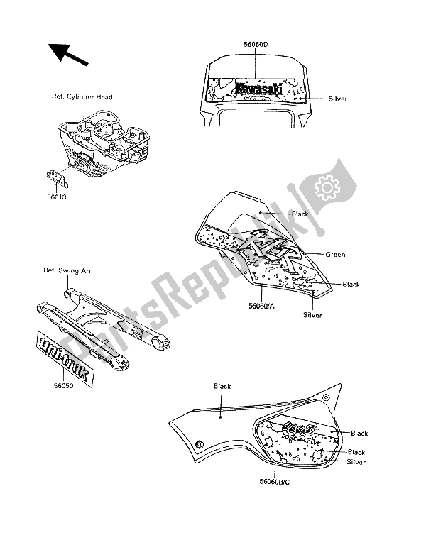 Wszystkie części do Kalkomanie (heban) Kawasaki KLR 600 1993