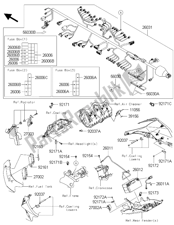 Alle onderdelen voor de Chassis Elektrische Apparatuur van de Kawasaki Ninja ZX 10R ABS 1000 2015