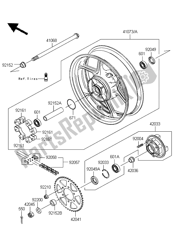 Tutte le parti per il Mozzo Posteriore del Kawasaki ER 6F 650 2009