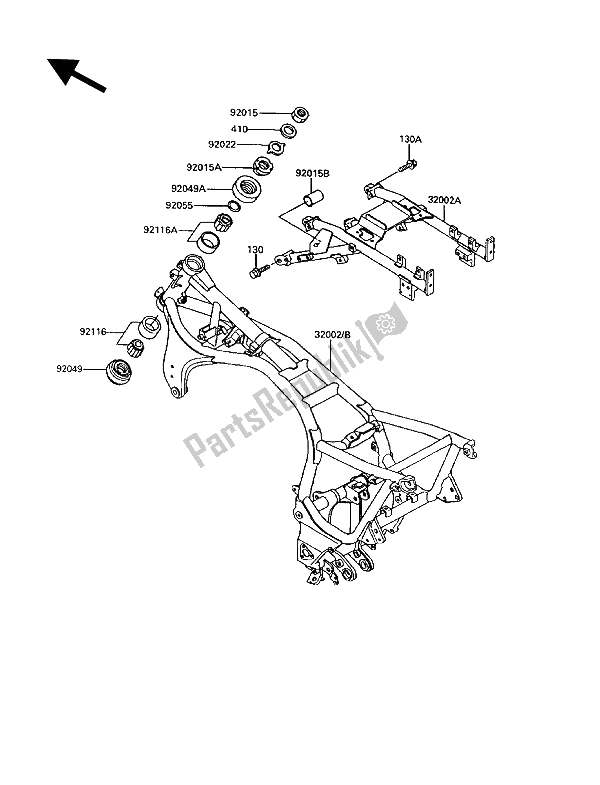 All parts for the Frame of the Kawasaki 1000 GTR 1994