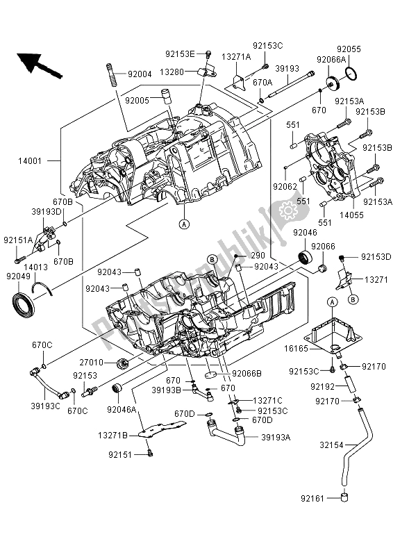 All parts for the Crankcase of the Kawasaki Versys ABS 650 2008