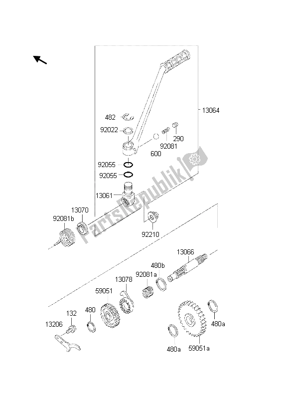 Tutte le parti per il Meccanismo Di Kickstarter del Kawasaki KMX 125 2002