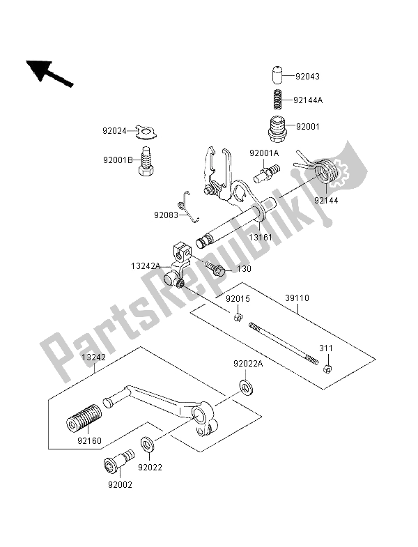 All parts for the Gear Change Mechanism of the Kawasaki Zephyr 750 1996