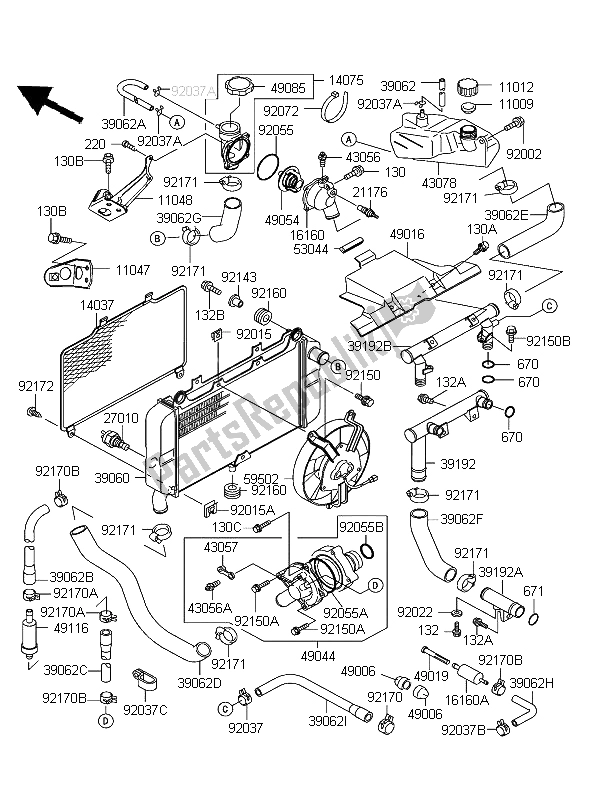 Alle onderdelen voor de Radiator van de Kawasaki ZZR 600 2004