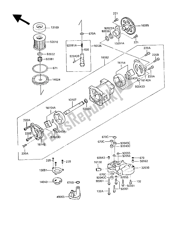 All parts for the Oil Pump of the Kawasaki ZL 1000 1987