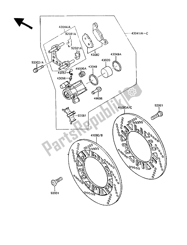 All parts for the Front Brake of the Kawasaki GPZ 600R 1989