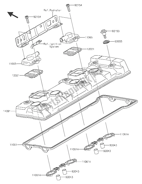 All parts for the Cylinder Head Cover of the Kawasaki ZZR 1400 ABS 2016