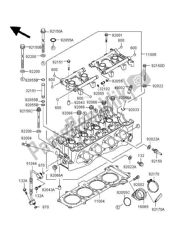 Tutte le parti per il Testata del Kawasaki Ninja ZX 7R 750 1997