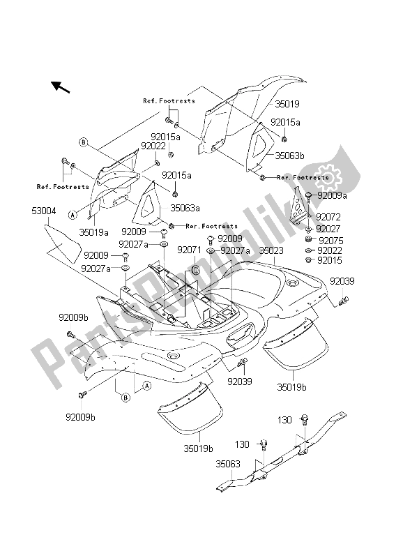 Tutte le parti per il Parafanghi Posteriori del Kawasaki KVF 360 Prairie 4X4 2003