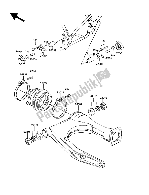 All parts for the Swingarm of the Kawasaki Z 1300 1989