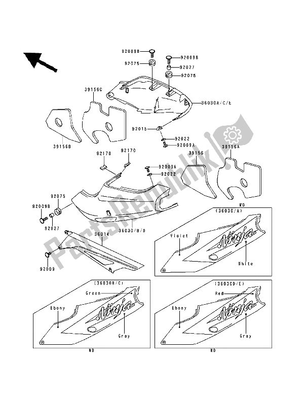 Tutte le parti per il Coperture Laterali E Copertura A Catena del Kawasaki Ninja ZX9R 900 1994