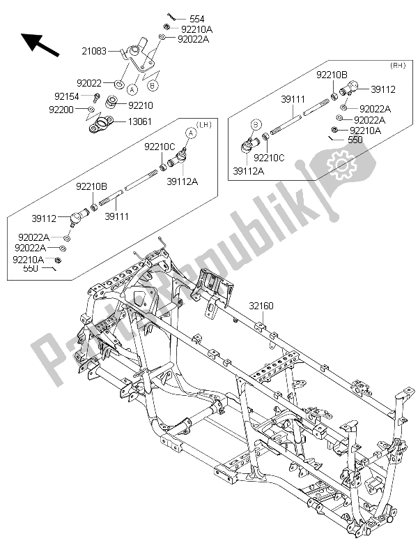 All parts for the Frame of the Kawasaki Brute Force 750 4X4I EPS HFF 2015