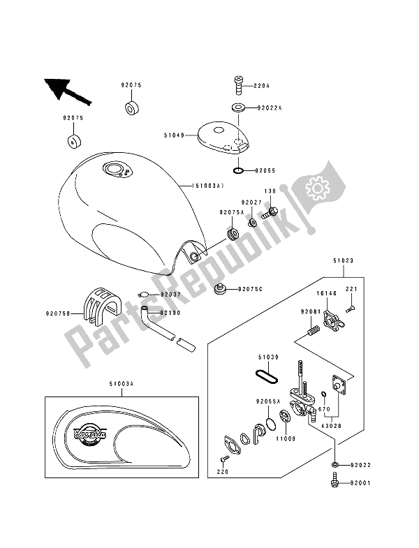 All parts for the Fuel Tank of the Kawasaki Estrella 250 1994